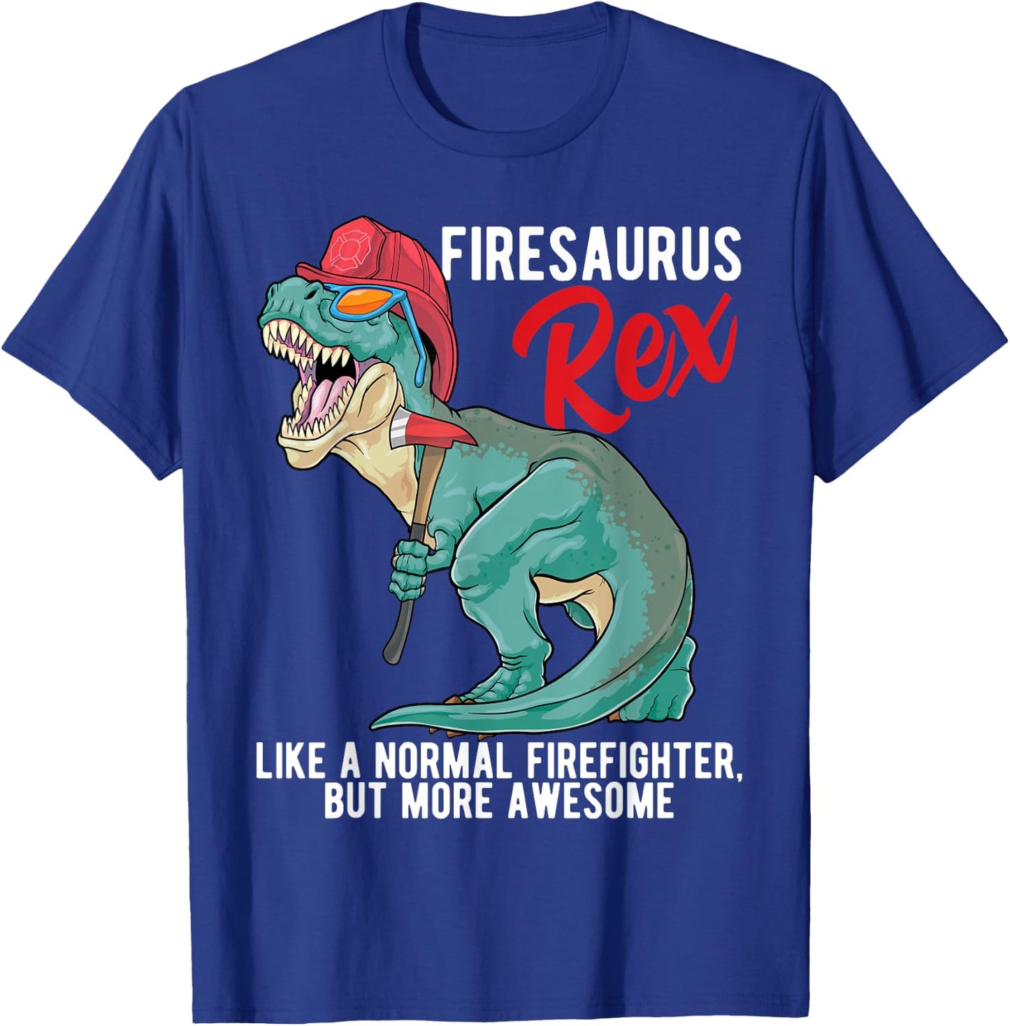 Firefighter T Rex Firesarus Rex Dinosaur Fireman Boys Kids T-Shirt - T-Shirt | Royal