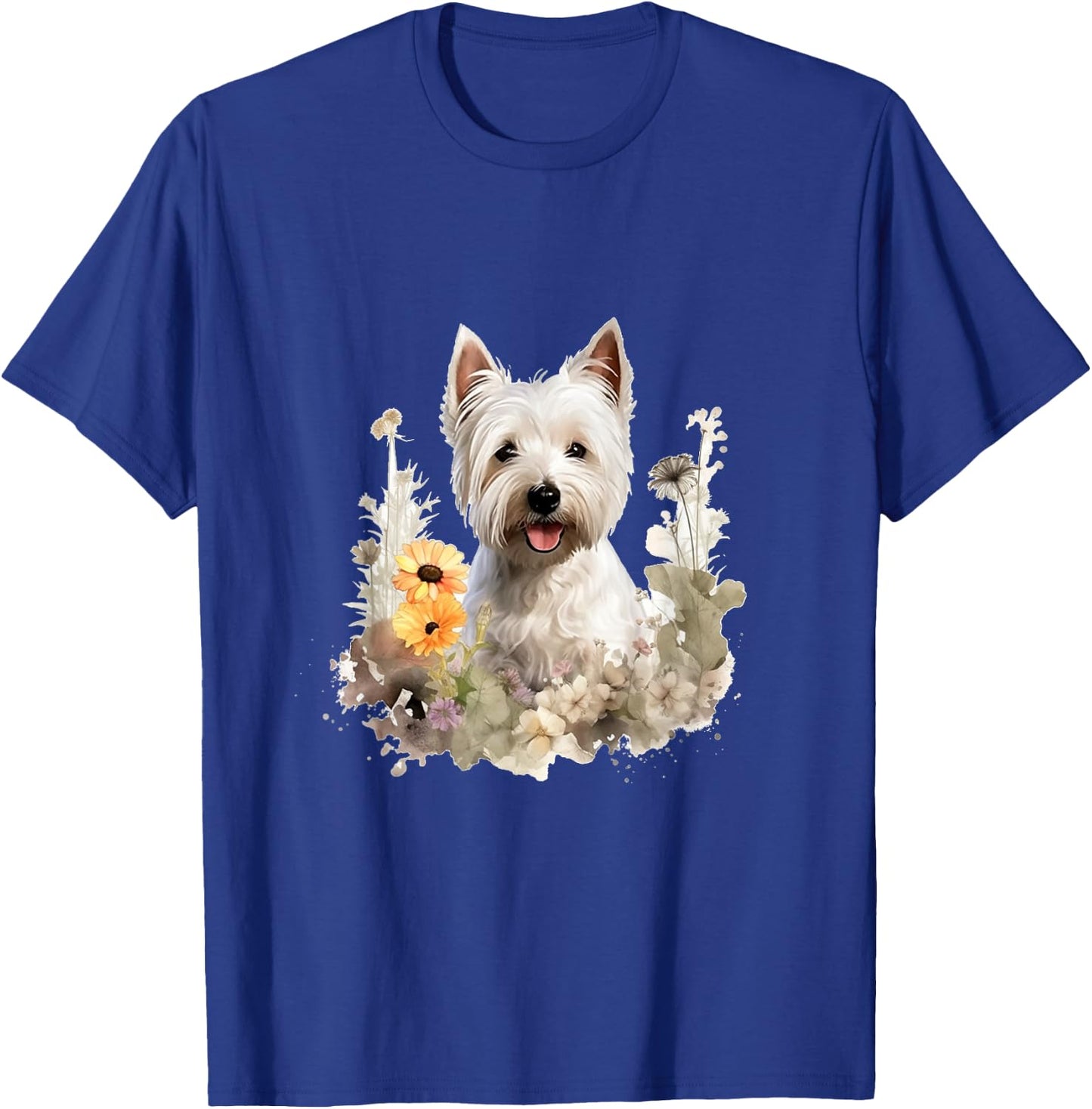 West Highland White Terrier Dog With Flowers Pastel Floral Men Women Girls Kids T-Shirt - T-Shirt | Royal