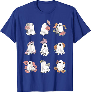 Cute Ghost Floral Plant Design Halloween Ghost With Flowers T-Shirt - T-Shirt | Royal