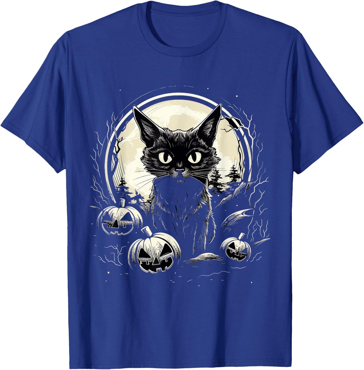 Halloween Black Cat Witch Pumpkins Men Women Kids Black T-Shirt - T-Shirt | Royal