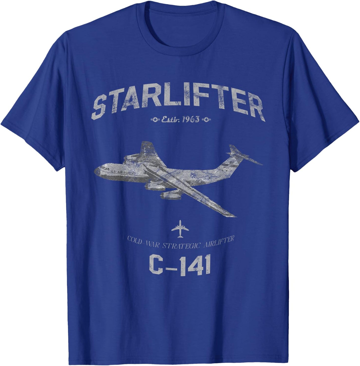 C-141 Starlifter Airplane Estb 1963 Vintage Style Pilot T-Shirt - T-Shirt | Royal