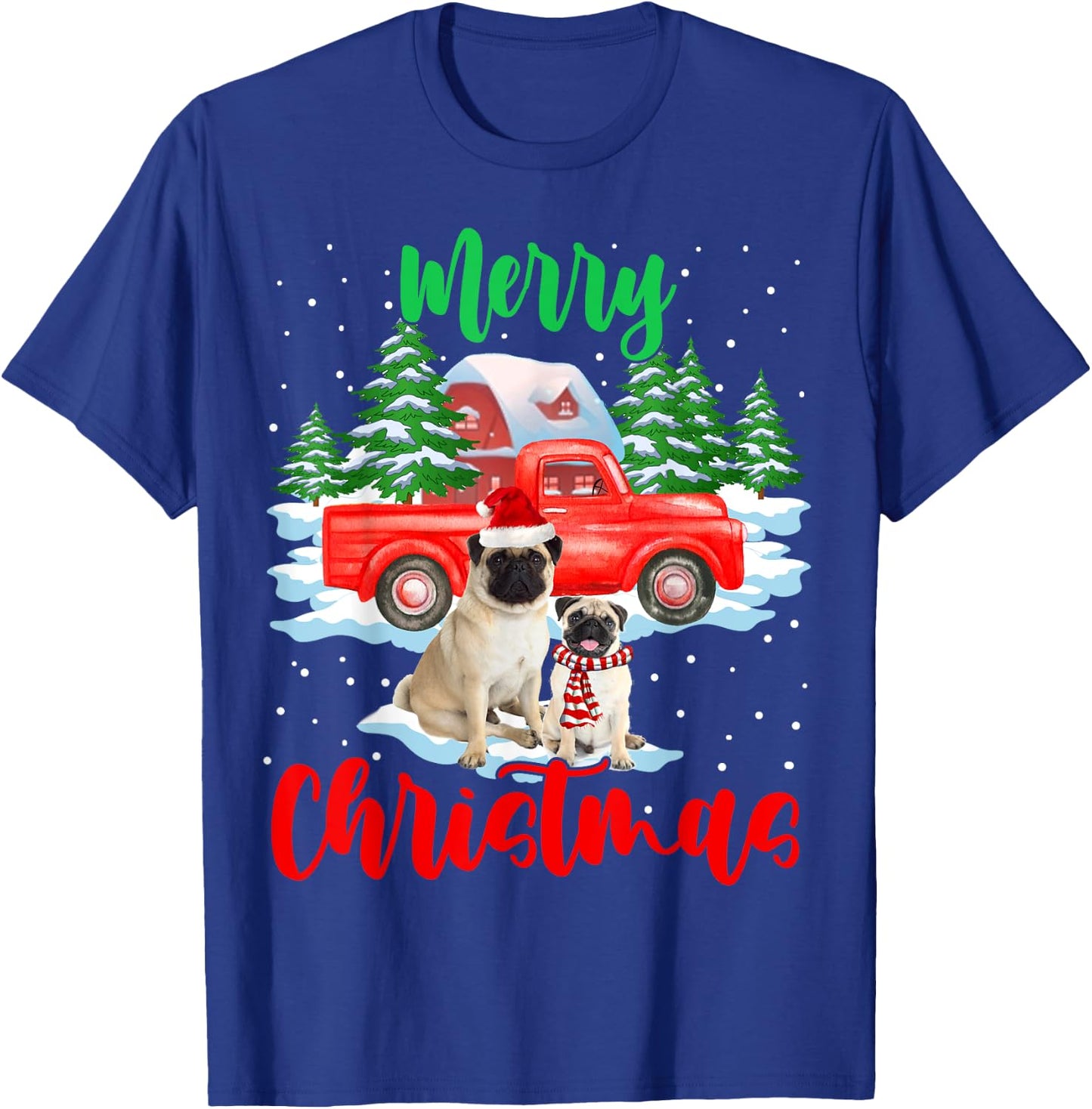 Merry Christmas Santa Pug And Truck Dog Gift Women Kids T-Shirt - T-Shirt | Royal
