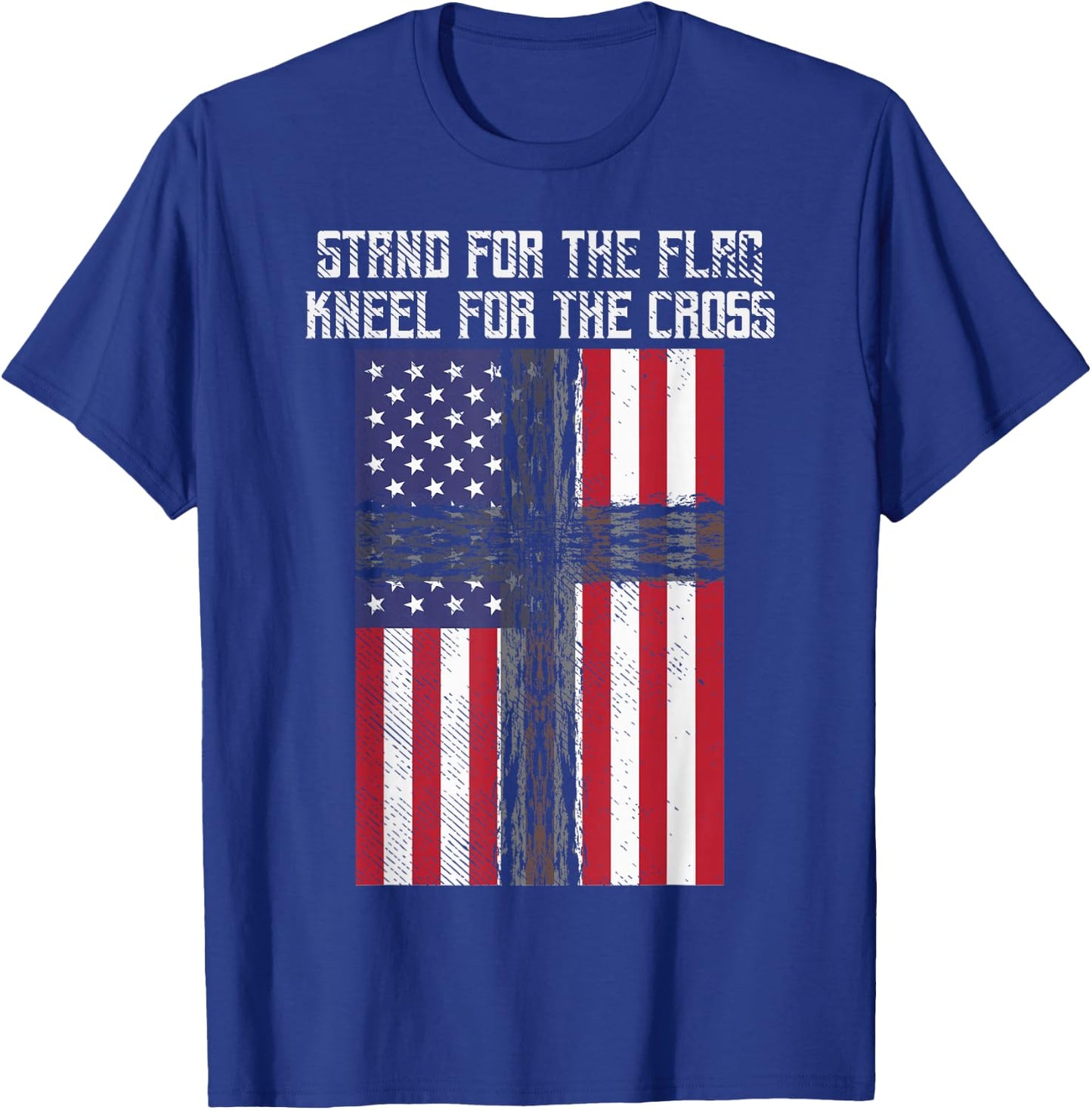 Stand Flag Kneel Cross God Jesus America US Christian Gift T-Shirt - T-Shirt | Royal