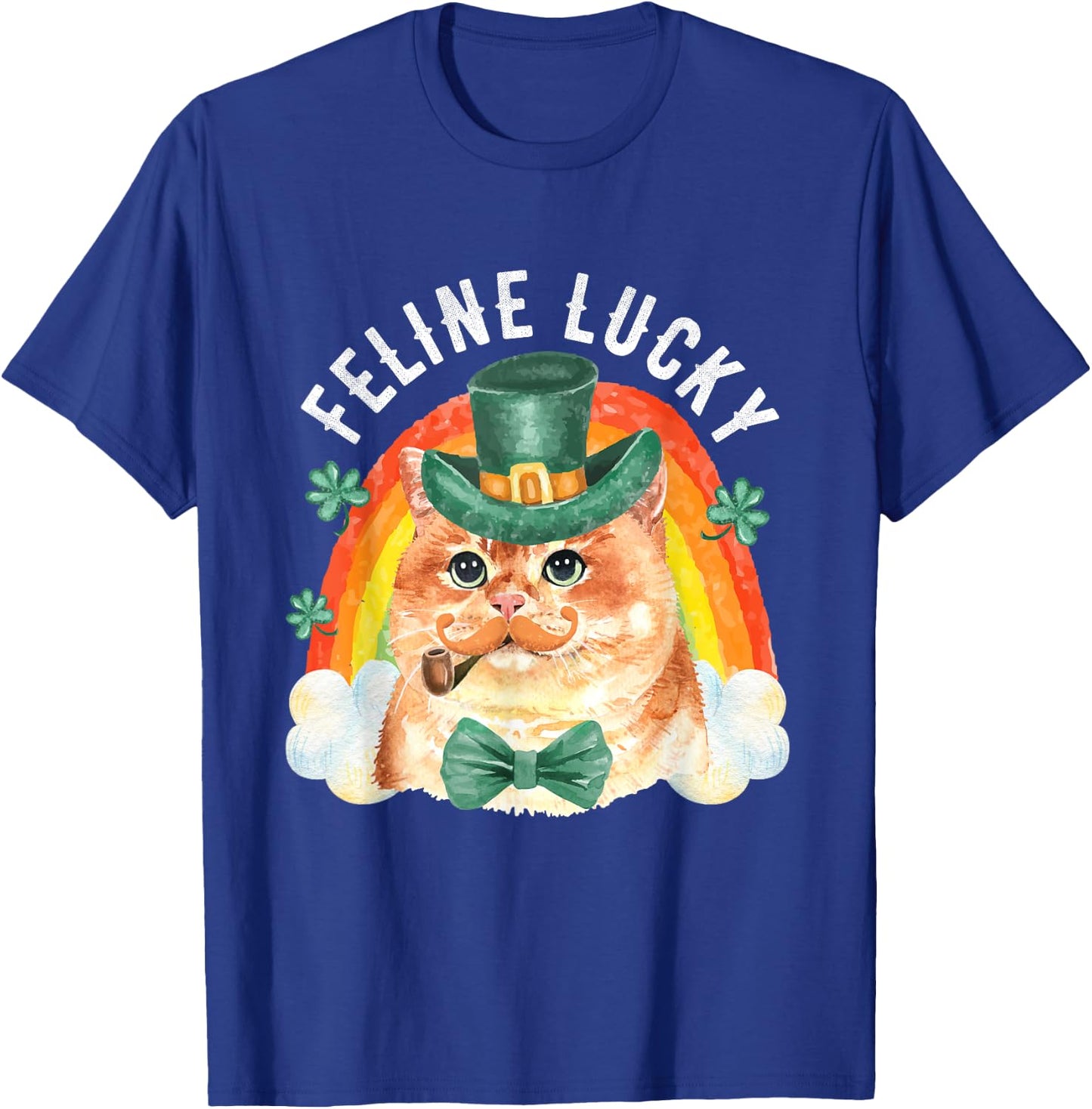 Feline Lucky St Patricks Day Funny Leprechaun Cat Rainbow T-Shirt - T-Shirt | Royal