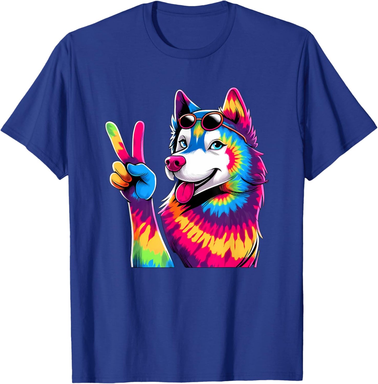 Peace Sign Tie Dye Husky dog Men Women Kids T-Shirt - T-Shirt | Royal