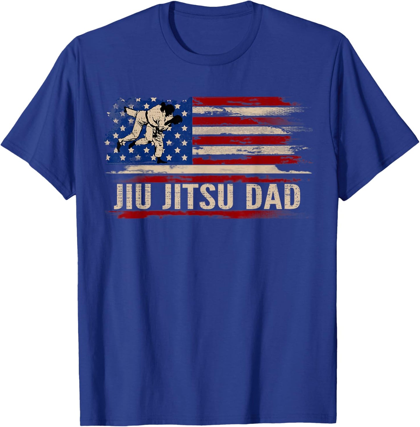 Vintage BJJ Jiu-Jitsu Dad American USA Flag Sports Gift Kids Men T-Shirt - T-Shirt | Royal
