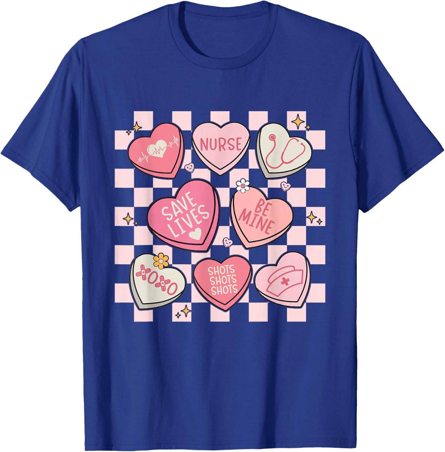 Women Valentines Nurse Hearts Candy Valentine Nursing T-Shirt - T-Shirt | Royal