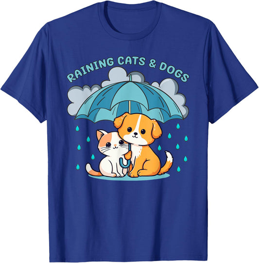 Raining Cats and Dogs Canine Feline Puppy Kitty Funny Idiom T-Shirt - T-Shirt | Royal