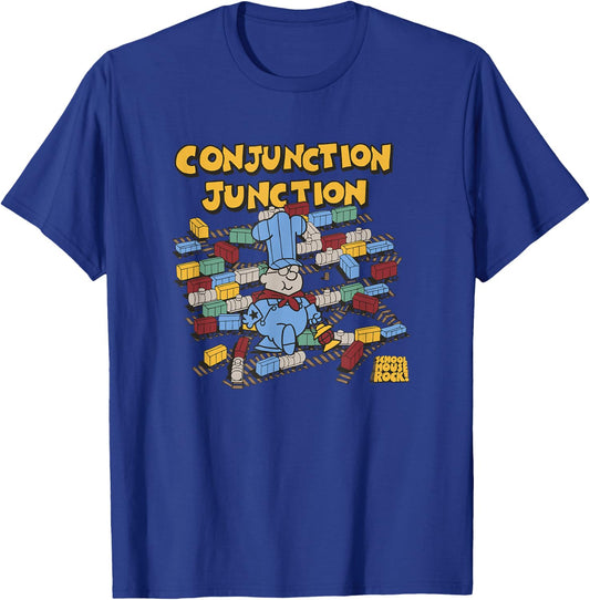 Schoolhouse Rock Conjunction Junction Train Conductor Retro T-Shirt - T-Shirt | Royal