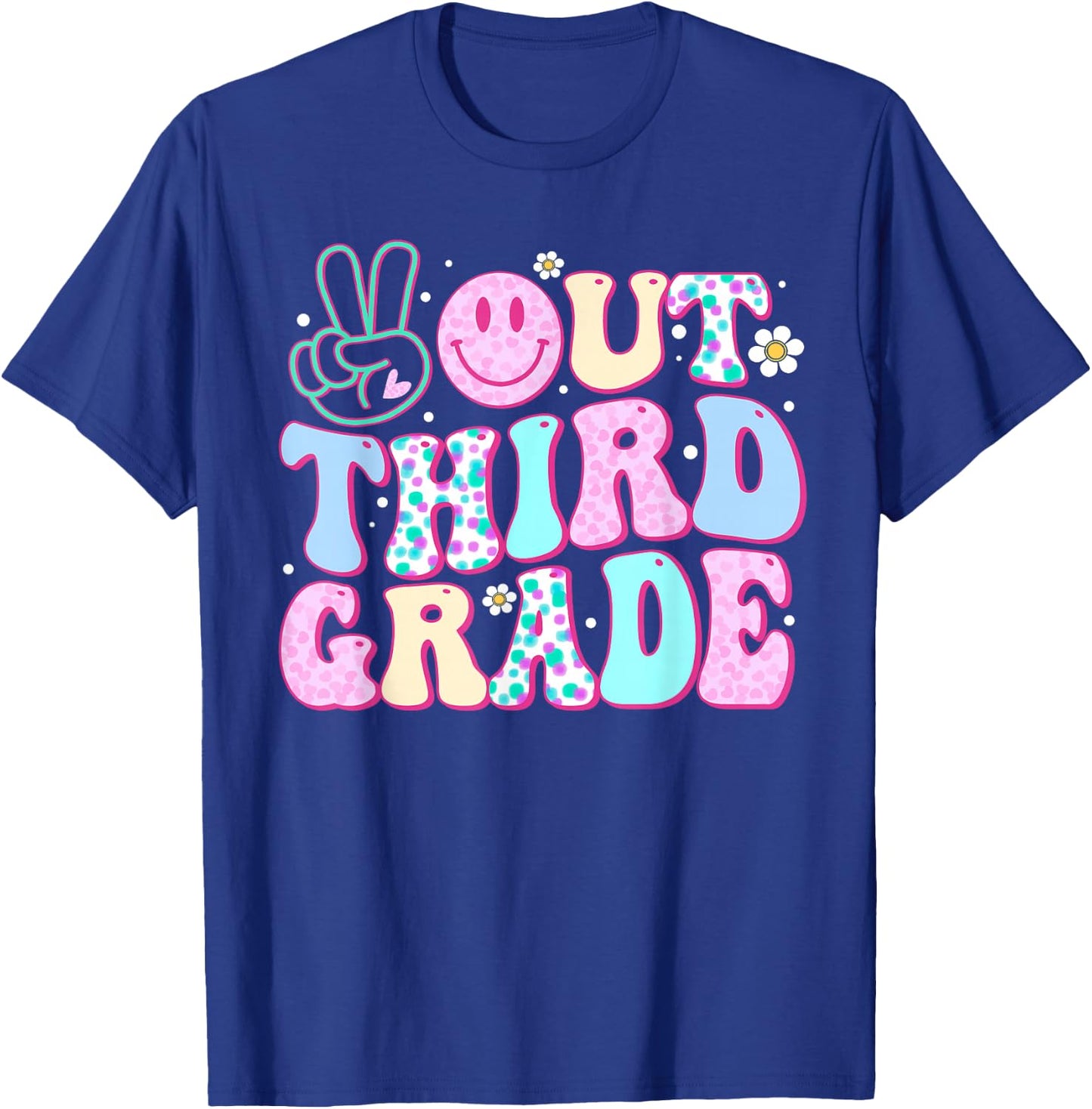Peace Out Third Grade Last Day Of School Groovy Boys Girls T-Shirt - T-Shirt | Royal