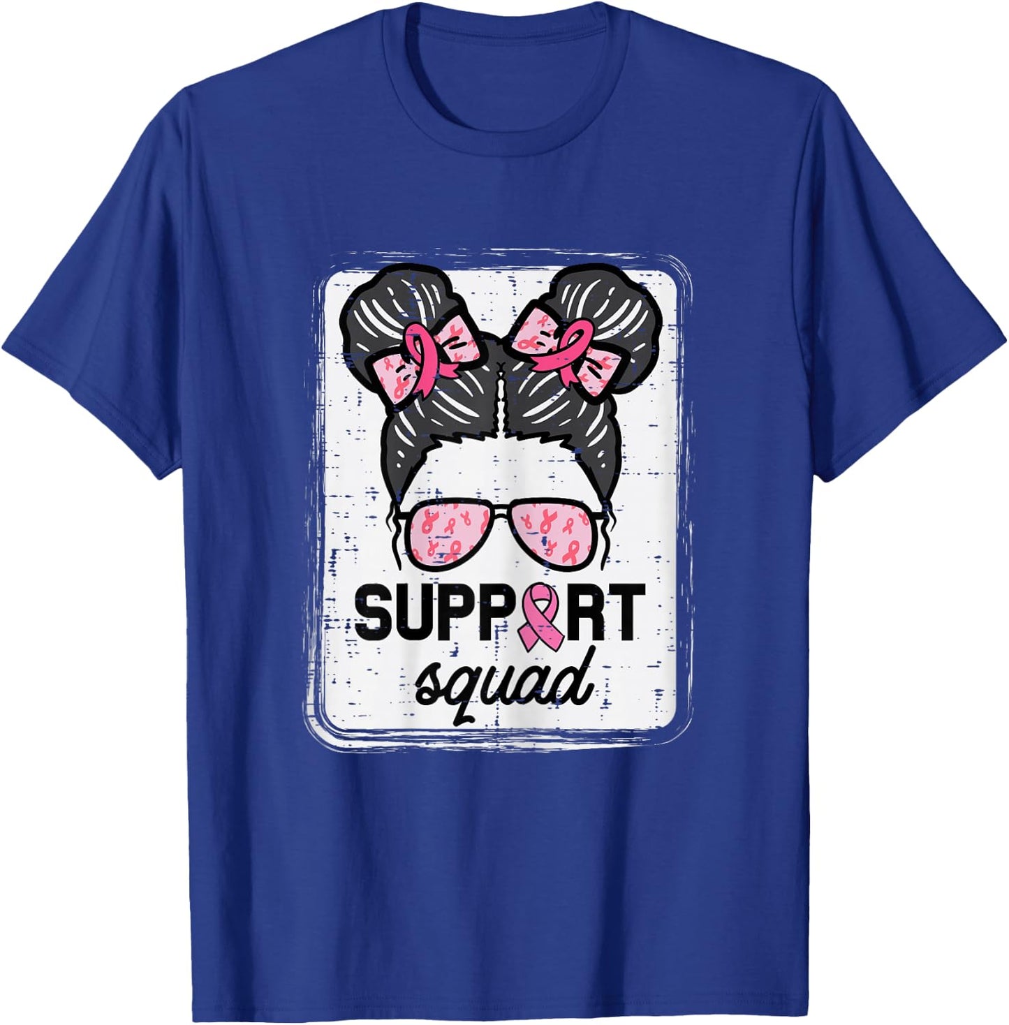 Breast Cancer Support Squad Bun Awareness Girls Kids Youth T-Shirt - T-Shirt | Royal