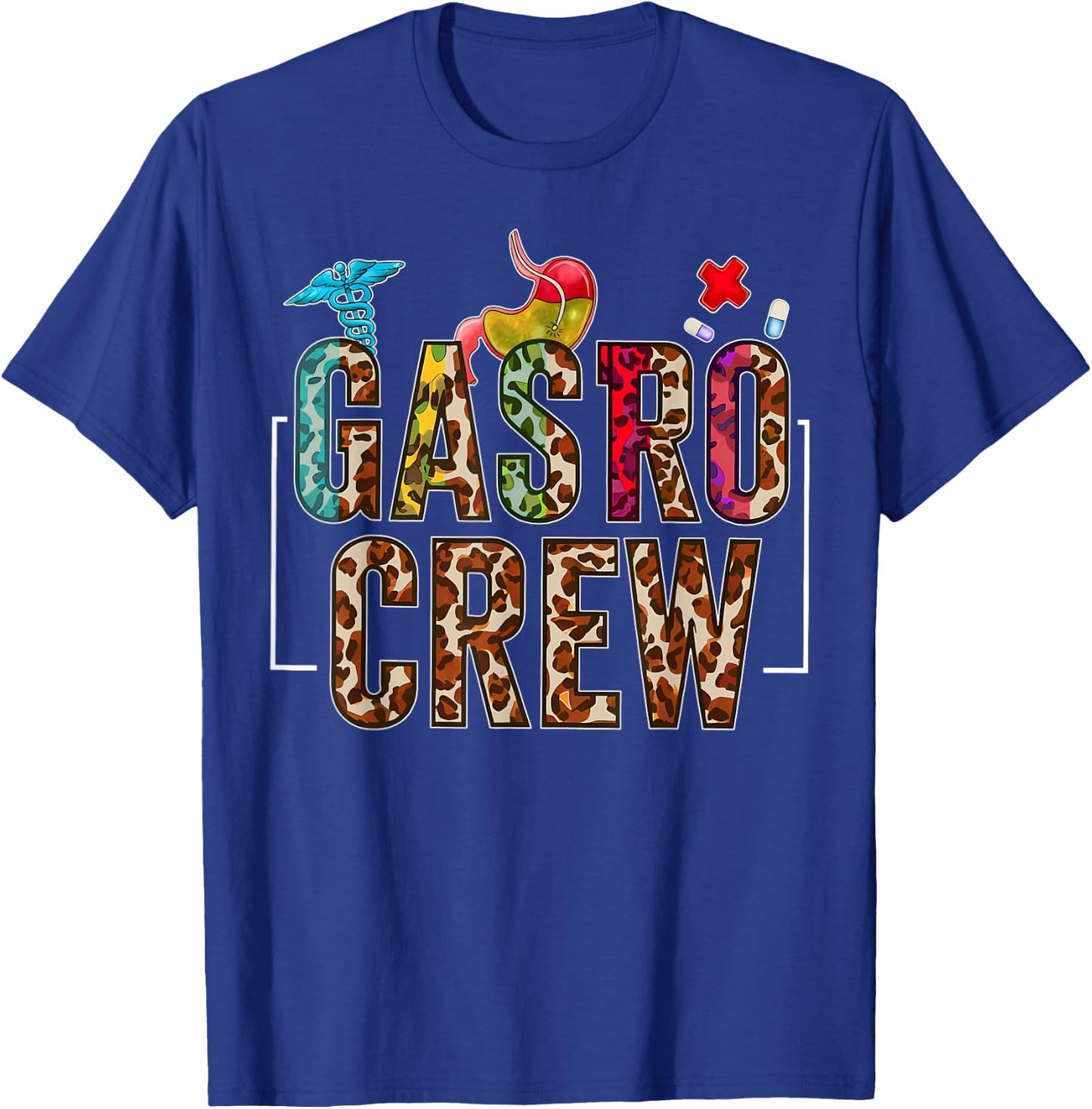Leopard Lettering Gastro Crew Vintage Gastroenterology Nurse T-Shirt - T-Shirt | Royal