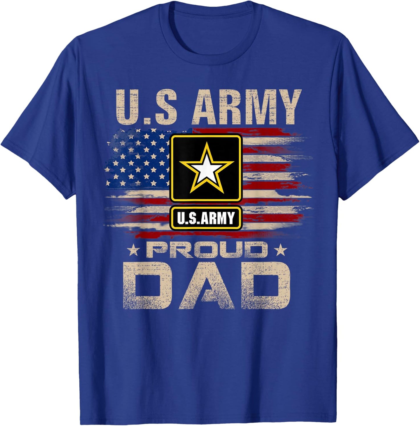 Vintage U.S Army Proud Dad with American Flag T-Shirt - T-Shirt | Royal