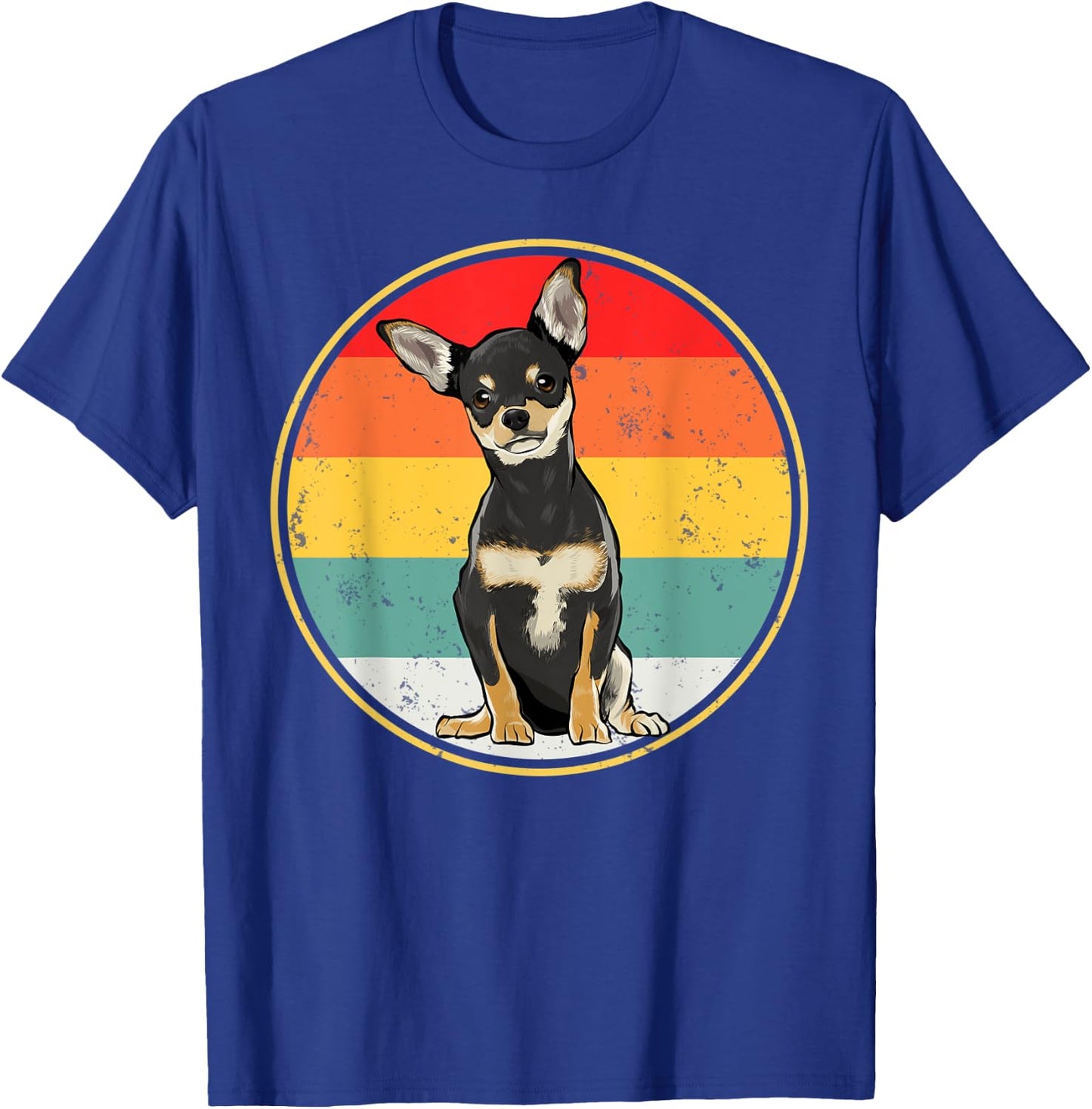 Vintage Retro Sunset Black Chihuahua Dog Men Women T-Shirt - T-Shirt | Royal