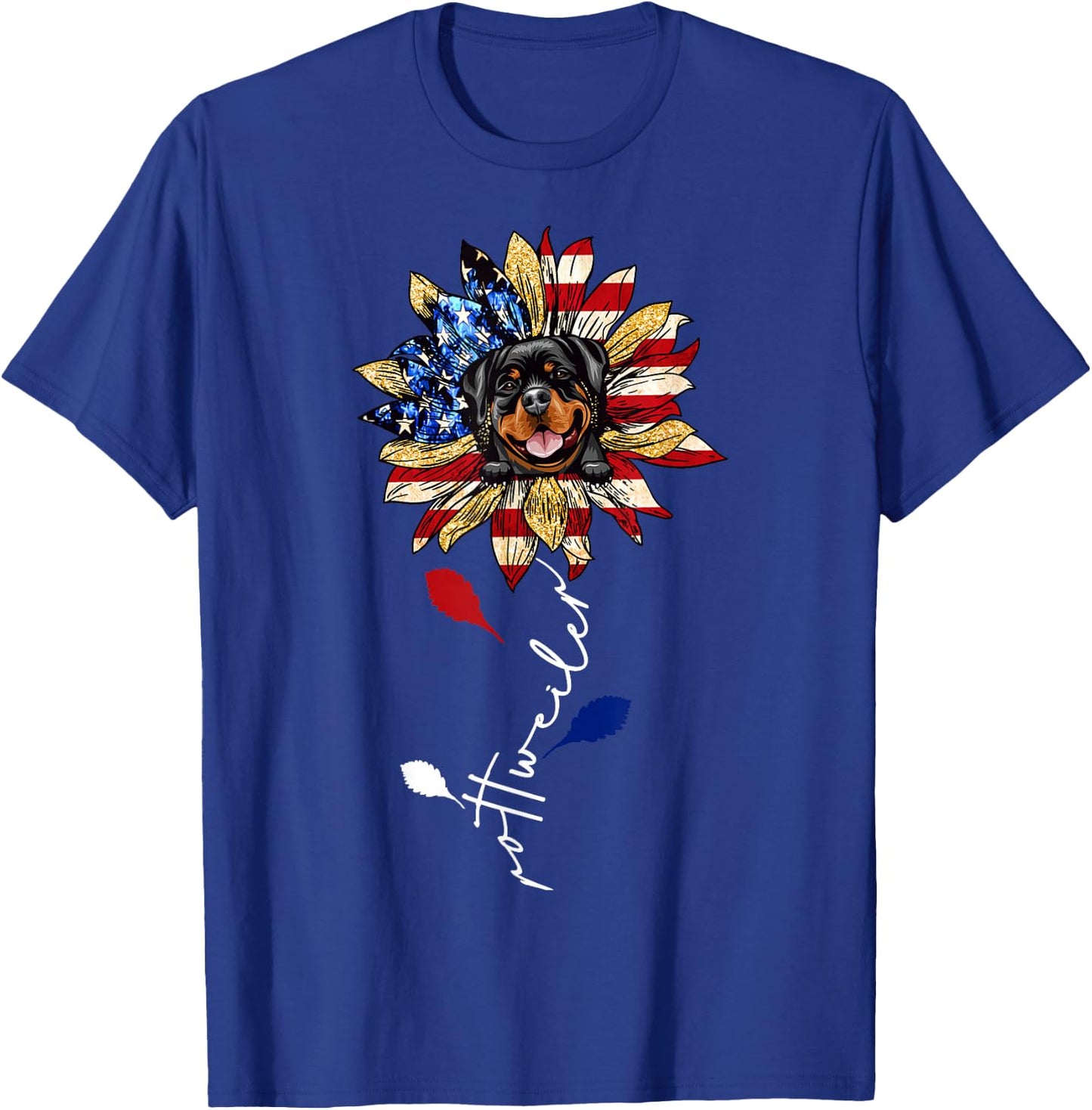 Rottweiler Sunflower American Flag 4th of July Funny T-Shirt - T-Shirt | Royal