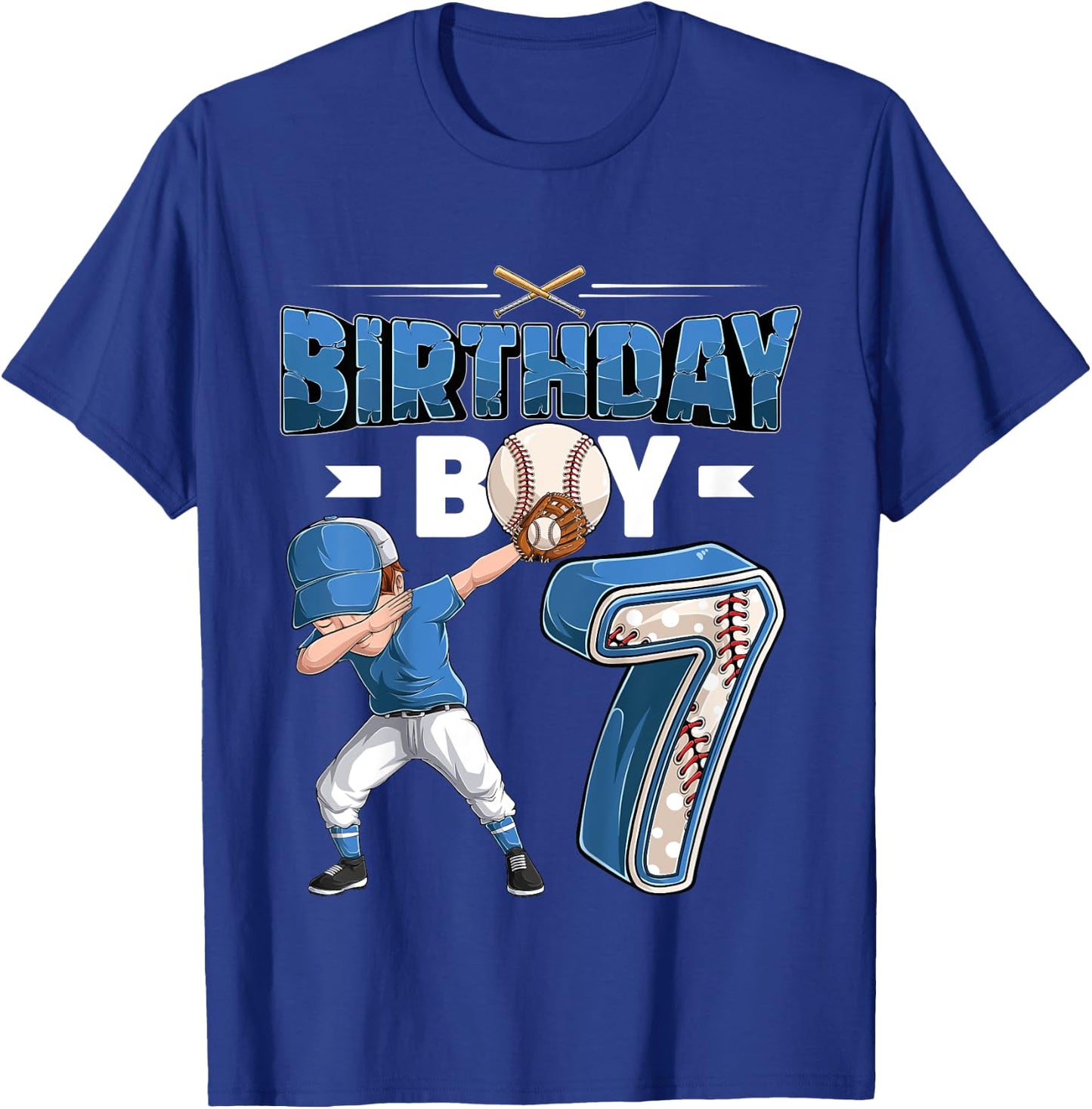 Kids dabbing boy 7 year old Baseball Player 7th birthday party T-Shirt - T-Shirt | Royal
