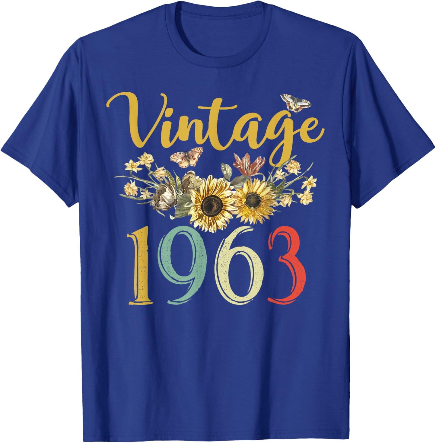 Vintage 1963 Sunflower 62nd Birthday Awesome Since 1963 T-Shirt - T-Shirt | Royal