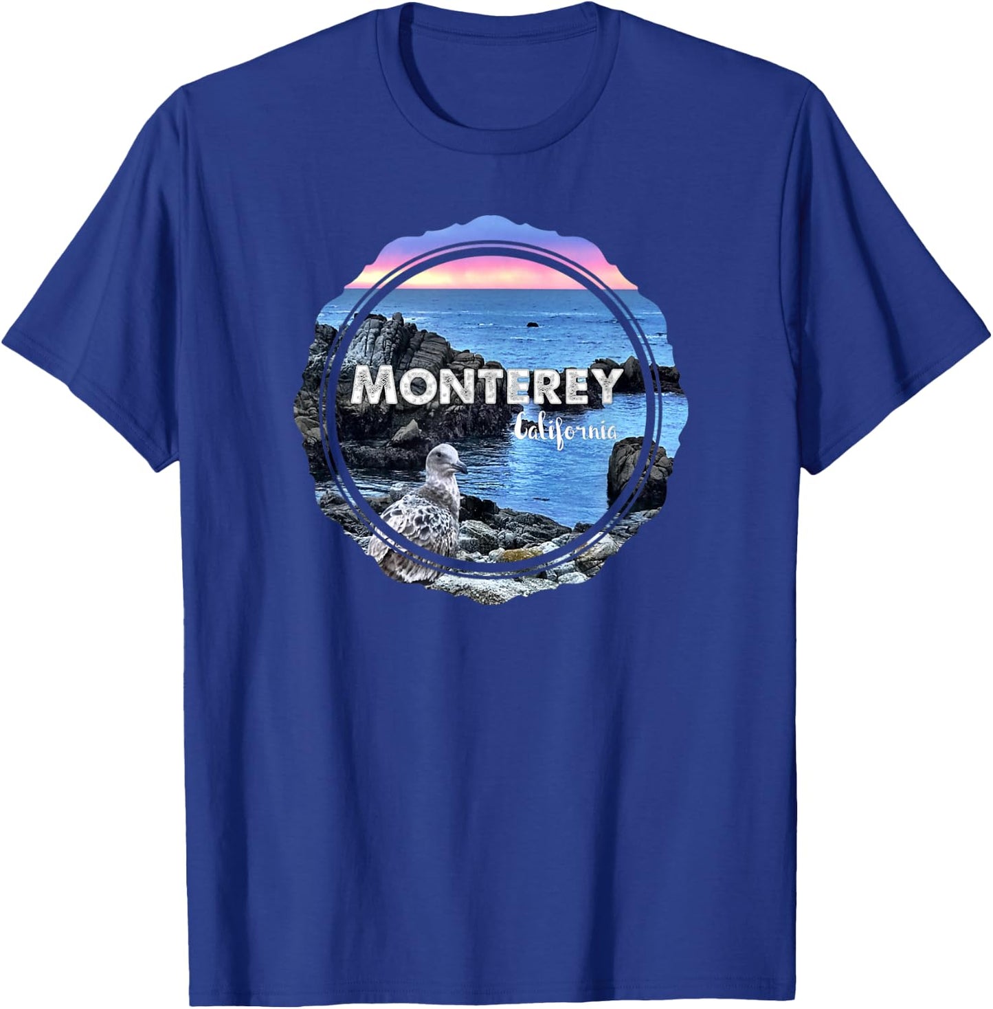 Monterey California Ocean Sunset Seagull Coastal Souvenir T-Shirt - T-Shirt | Royal