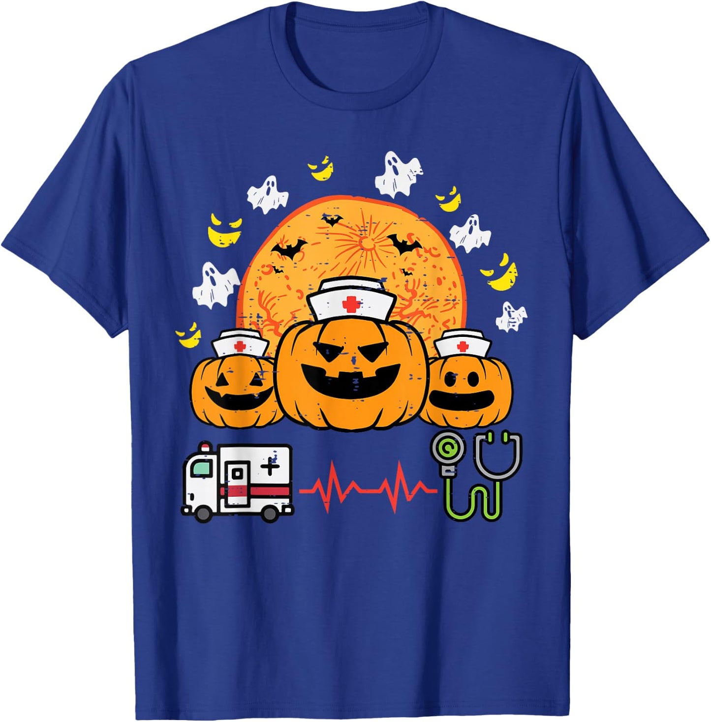 Halloween Pumpkin Nurses Paramedic Costume Scrub Top Women T-Shirt - T-Shirt | Royal