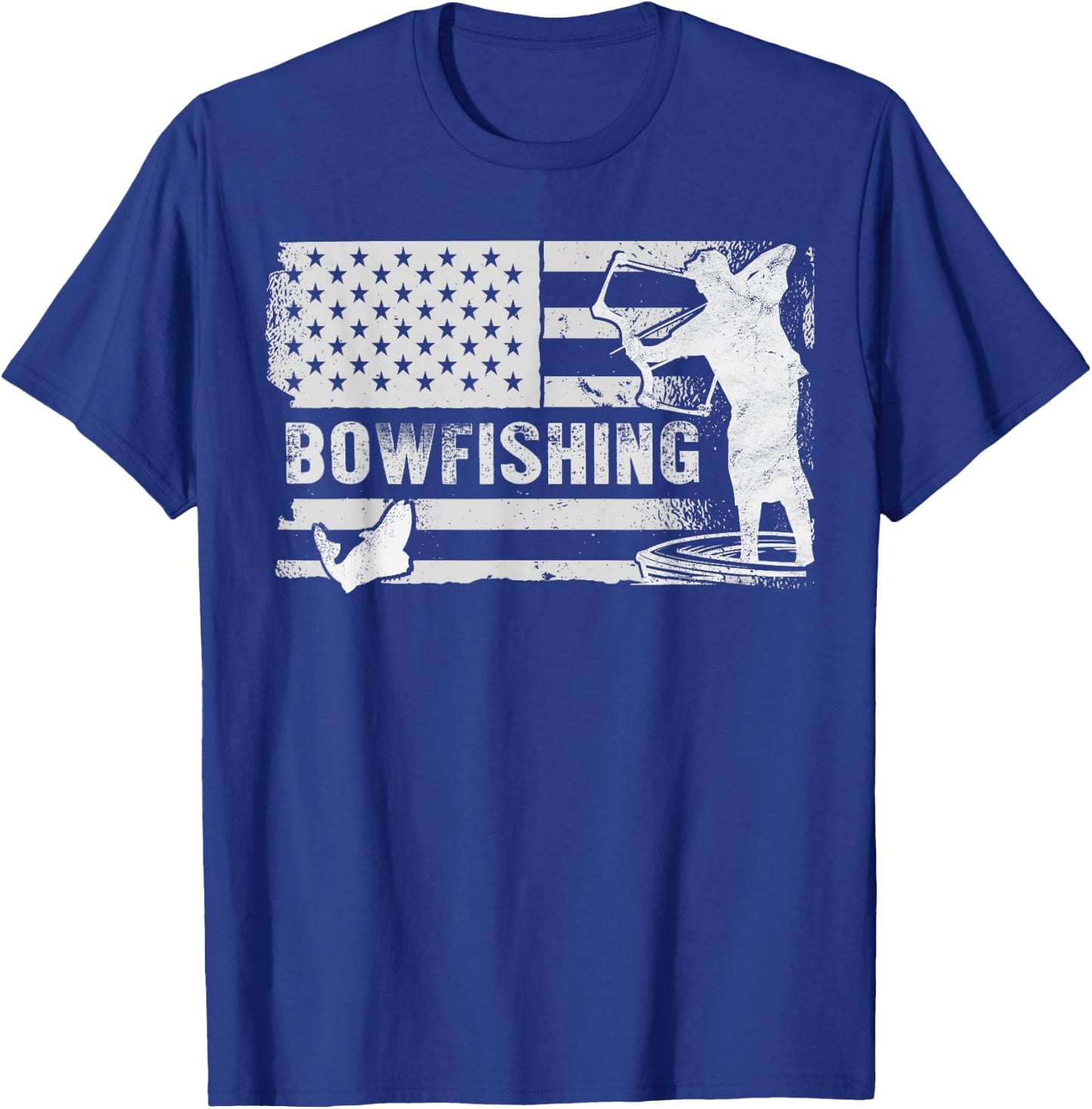 Bowfishing Vintage Look American Flag, Bow Hunting For Fish T-Shirt - T-Shirt | Royal