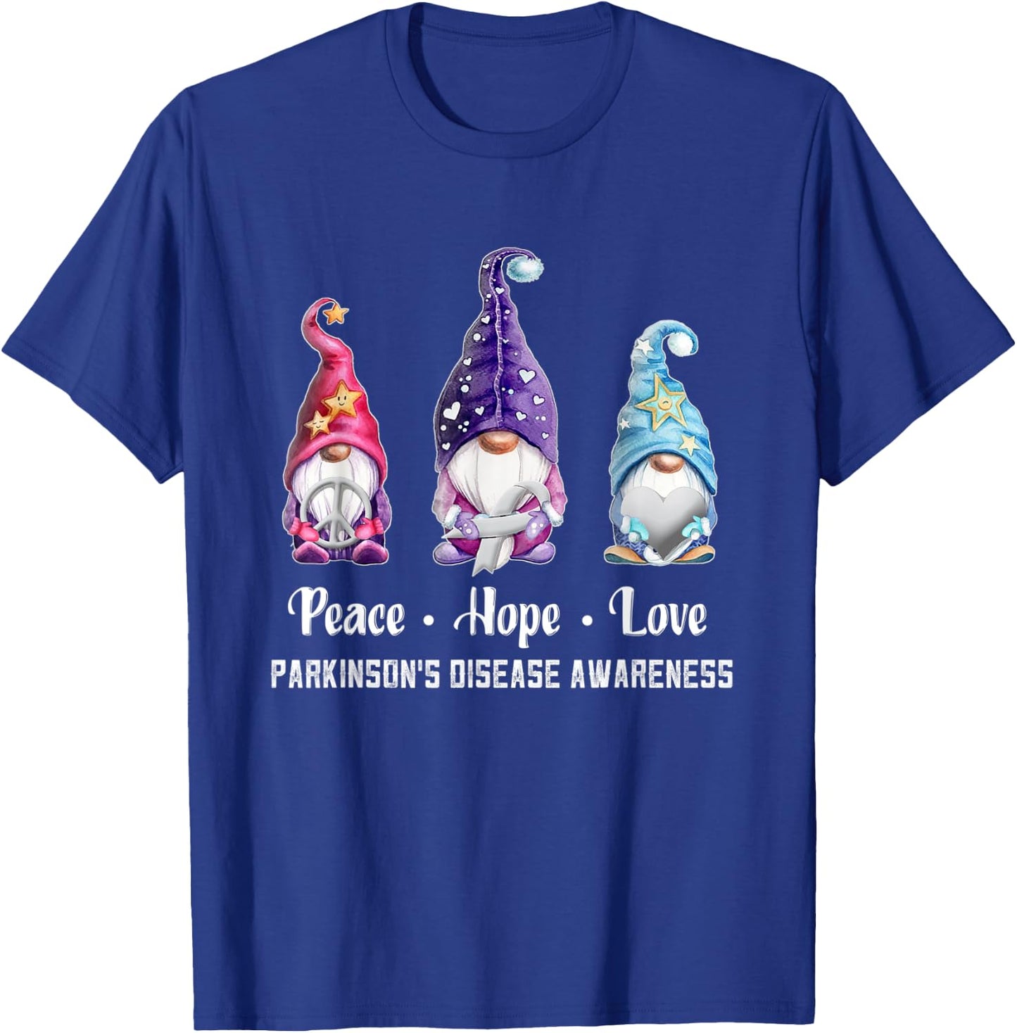 Peace Hope Love Gnomes Parkinson's Disease Awareness T-Shirt - T-Shirt | Royal
