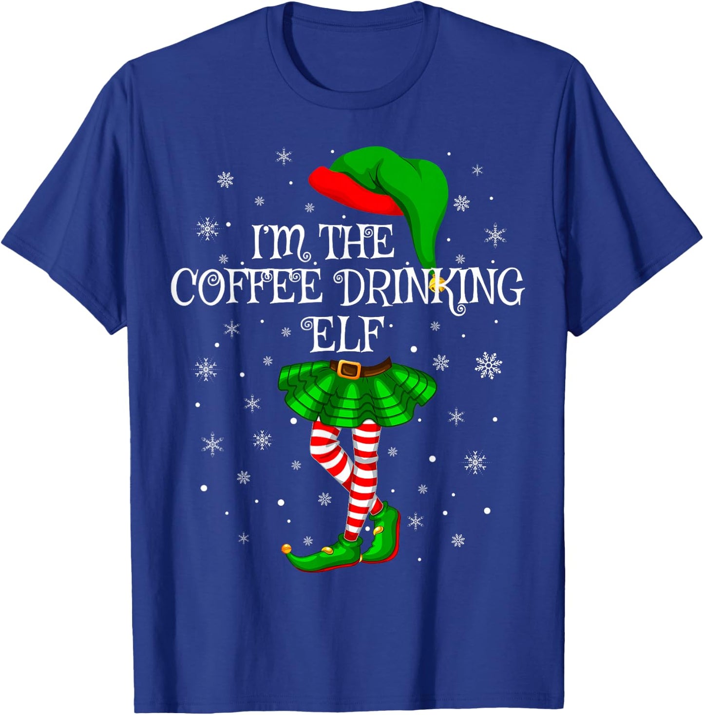 Coffee Drinking Elf Christmas Matching Family Women Girl Elf T-Shirt - T-Shirt | Royal