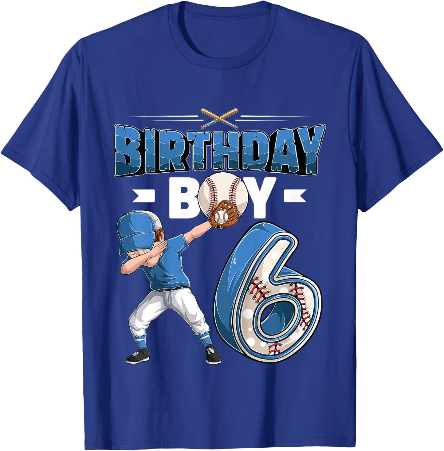 Kids Dabbing boy 6 Year Old Baseball Player 6th Birthday Party T-Shirt - T-Shirt | Royal