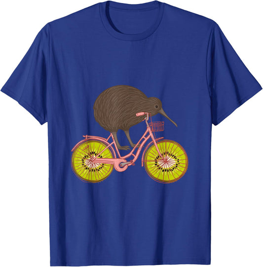 Cute Animal Kiwi Cycling New Zealand T-Shirt - T-Shirt | Royal