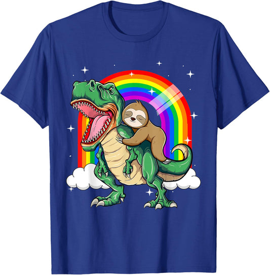 Funny Sloth Riding a T-Rex Dinosaur T-Shirt - T-Shirt | Royal