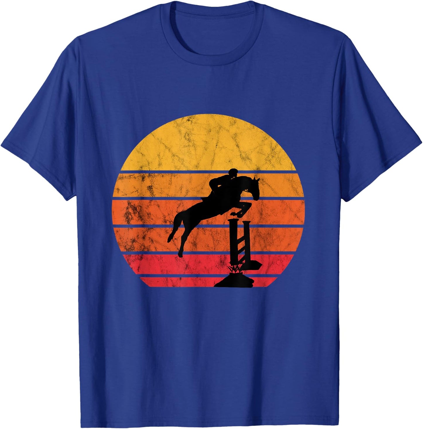 Jumping riding, retro, vintage, sunset, jumping horse T-Shirt - T-Shirt | Royal