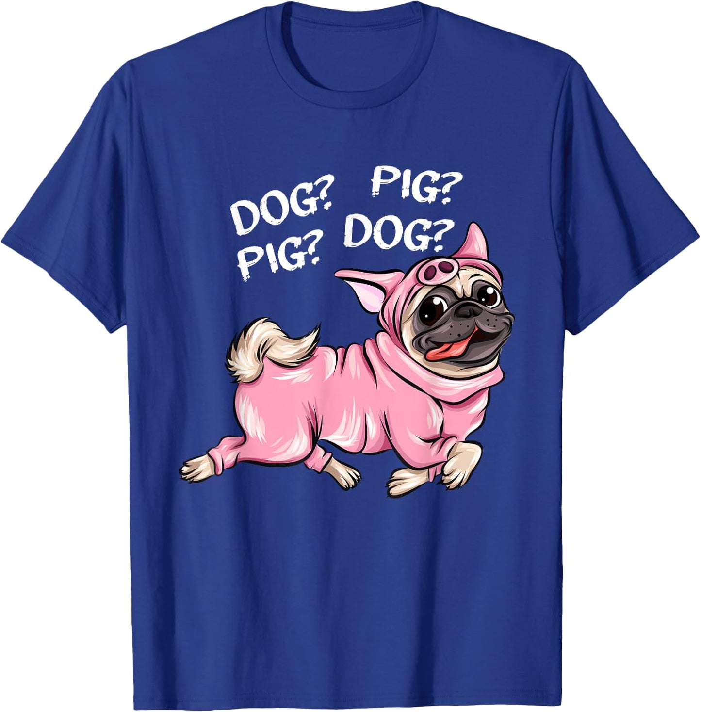 Cute Dog Pug Pig Apparel -Adults Black Dog Pig Pug Both Funny Connection of Animal Connected T-Shirt - T-Shirt | Royal