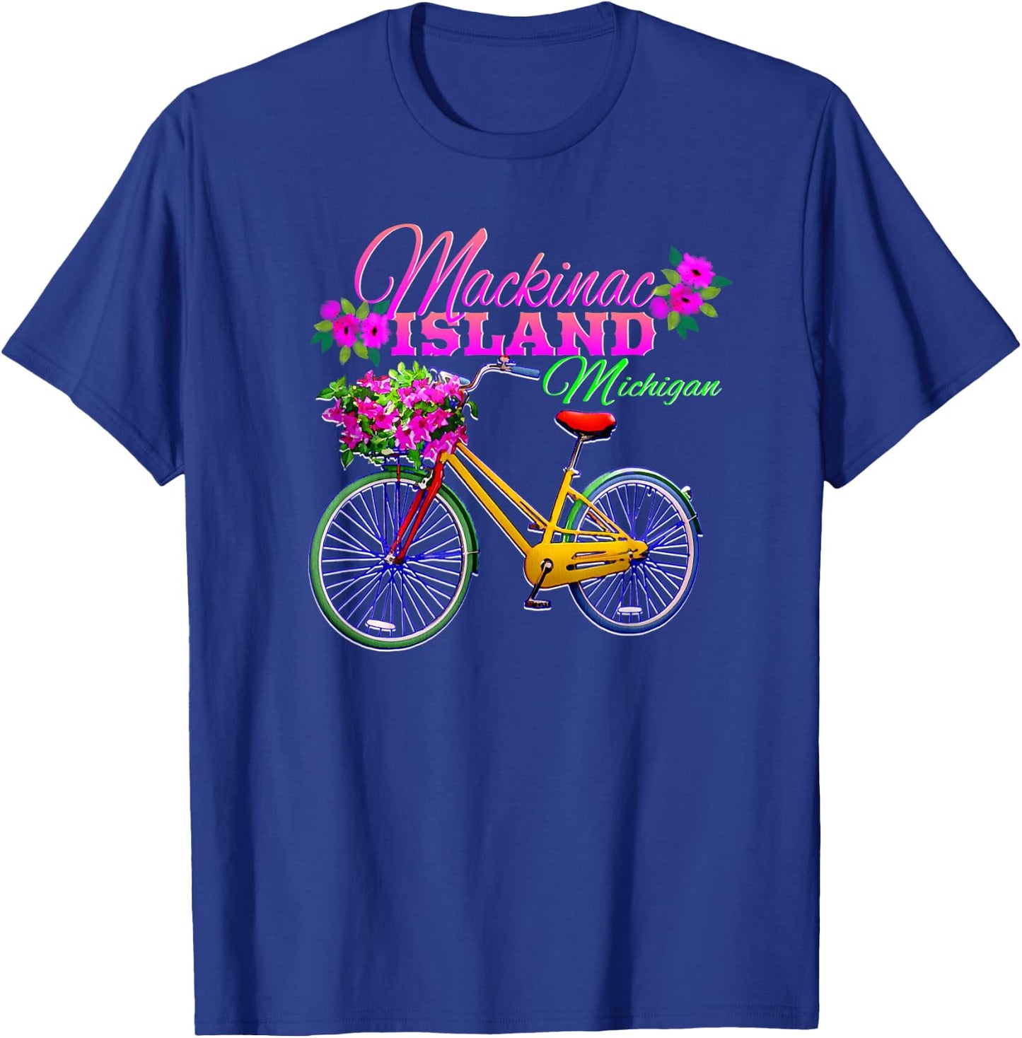 Mackinac Island Michigan Gift Vintage Bike Flowers T-Shirt - T-Shirt | Royal