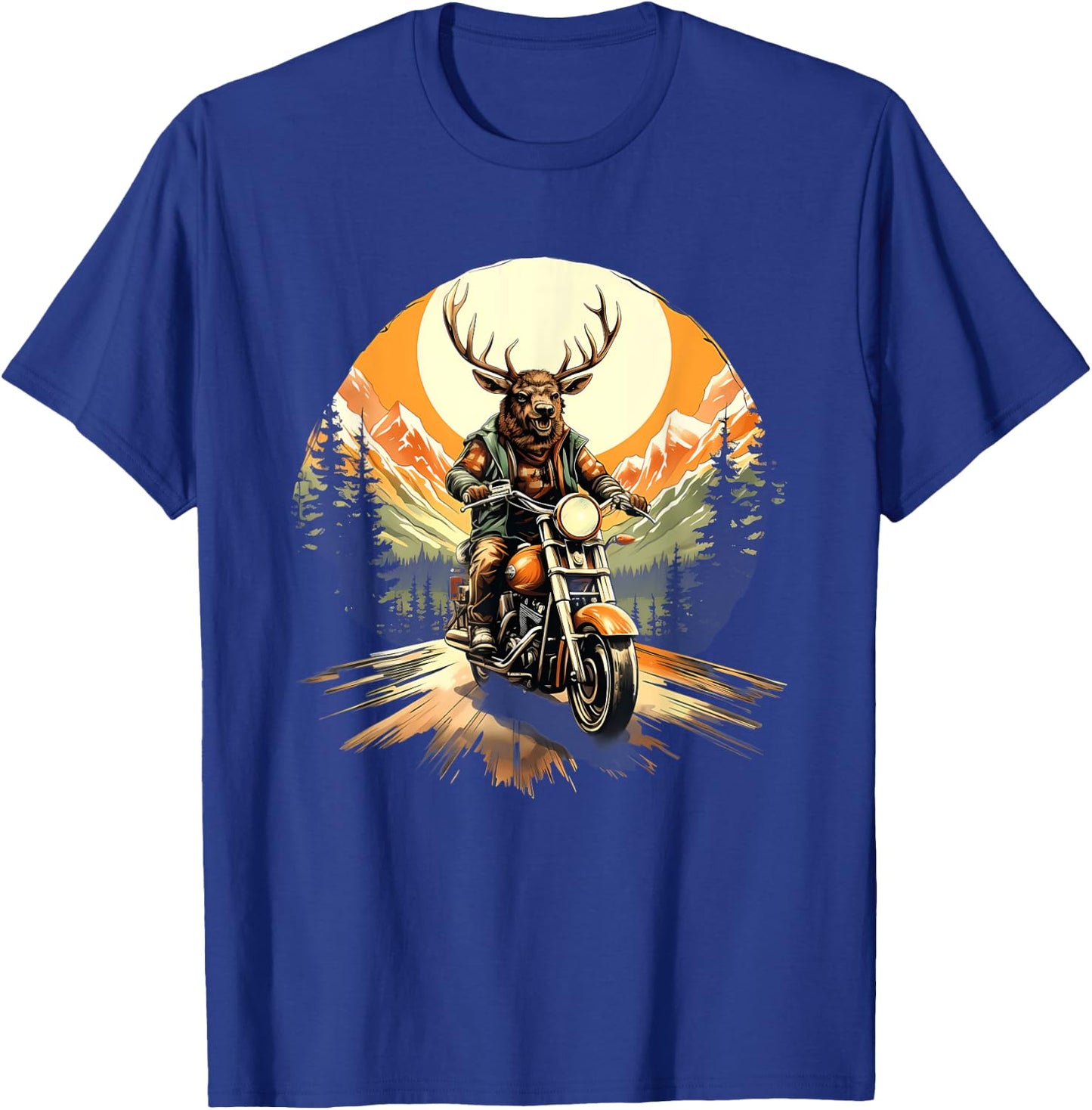 Biker Elk Riding Motorbike T-Shirt - T-Shirt | Royal