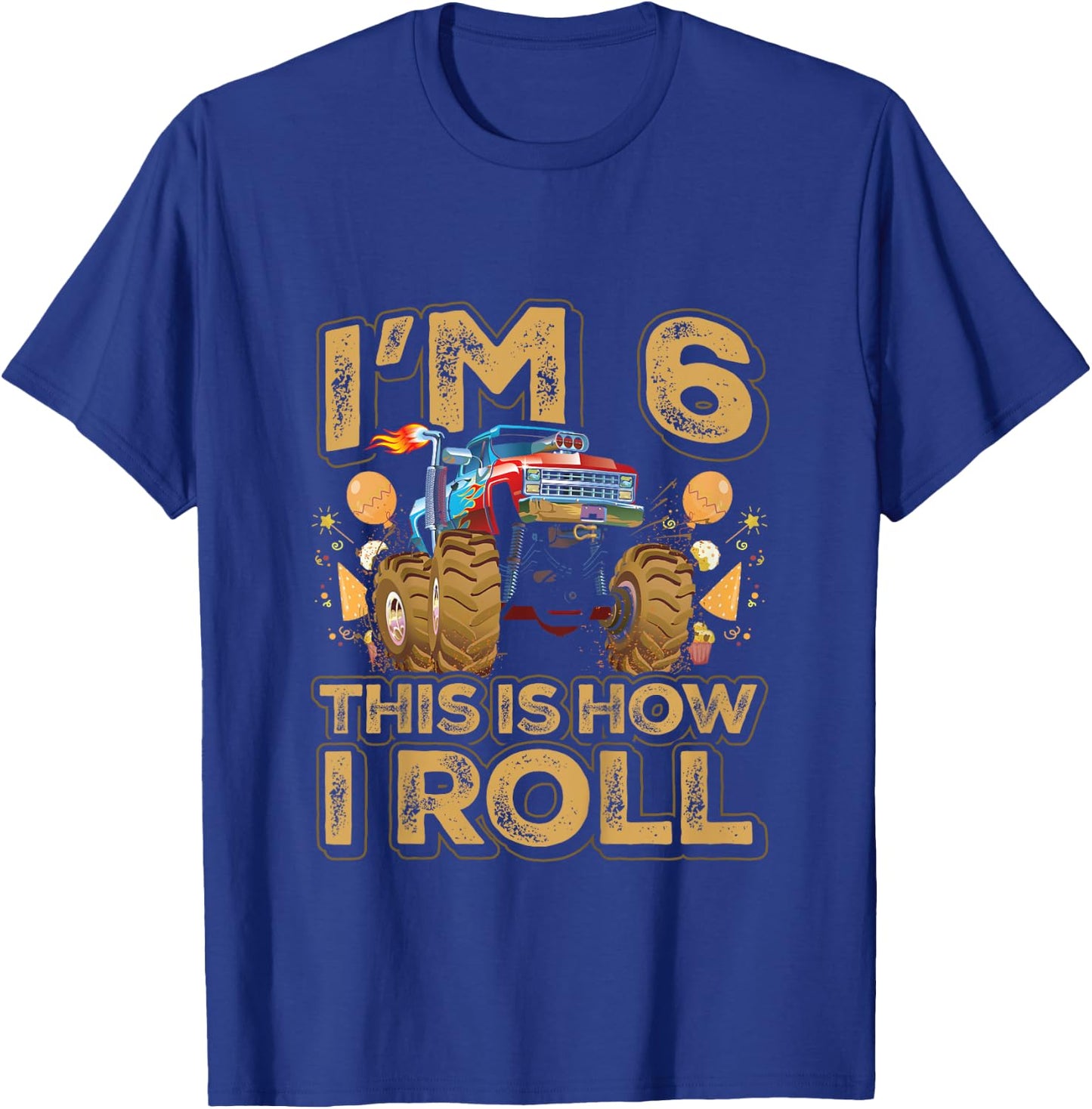 Kids 6 Year Old Boy Toddler Monster Truck Party 6th Birthday T-Shirt - T-Shirt | Royal