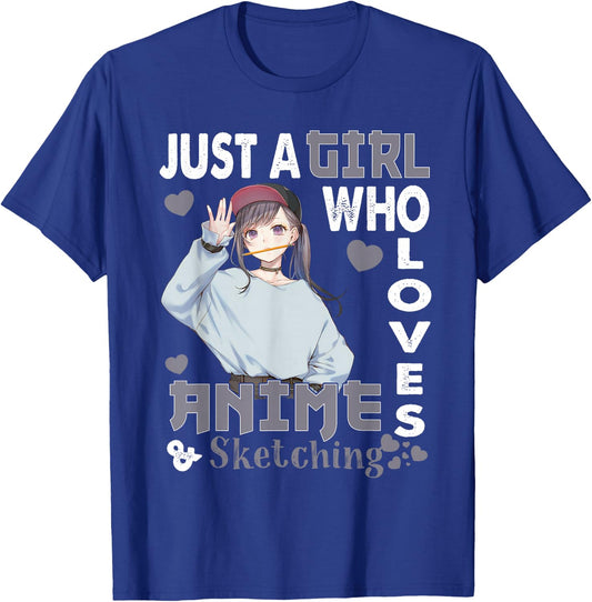 Japanese Anime Drawing Gifts Just A Girl Who Loves Sketching T-Shirt - T-Shirt | Royal
