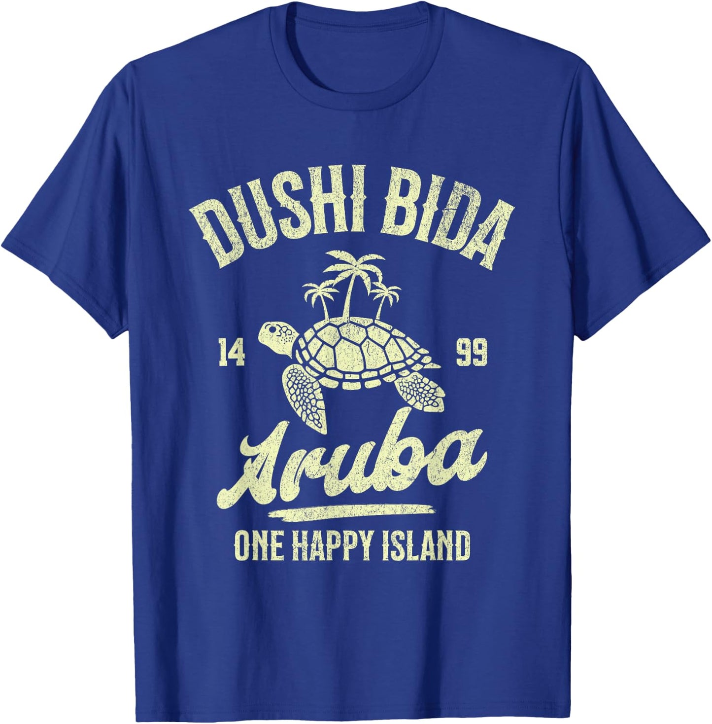 One Happy Island Aruba Cool Palm Turtle Dushi Bida Vintage T-Shirt - T-Shirt | Royal
