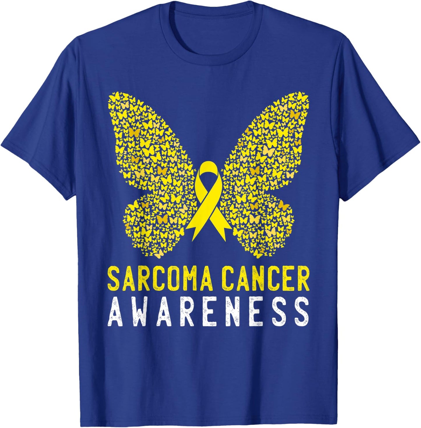 Butterfly Sarcoma Cancer Awareness Yellow Ribbon Support T-Shirt - T-Shirt | Royal