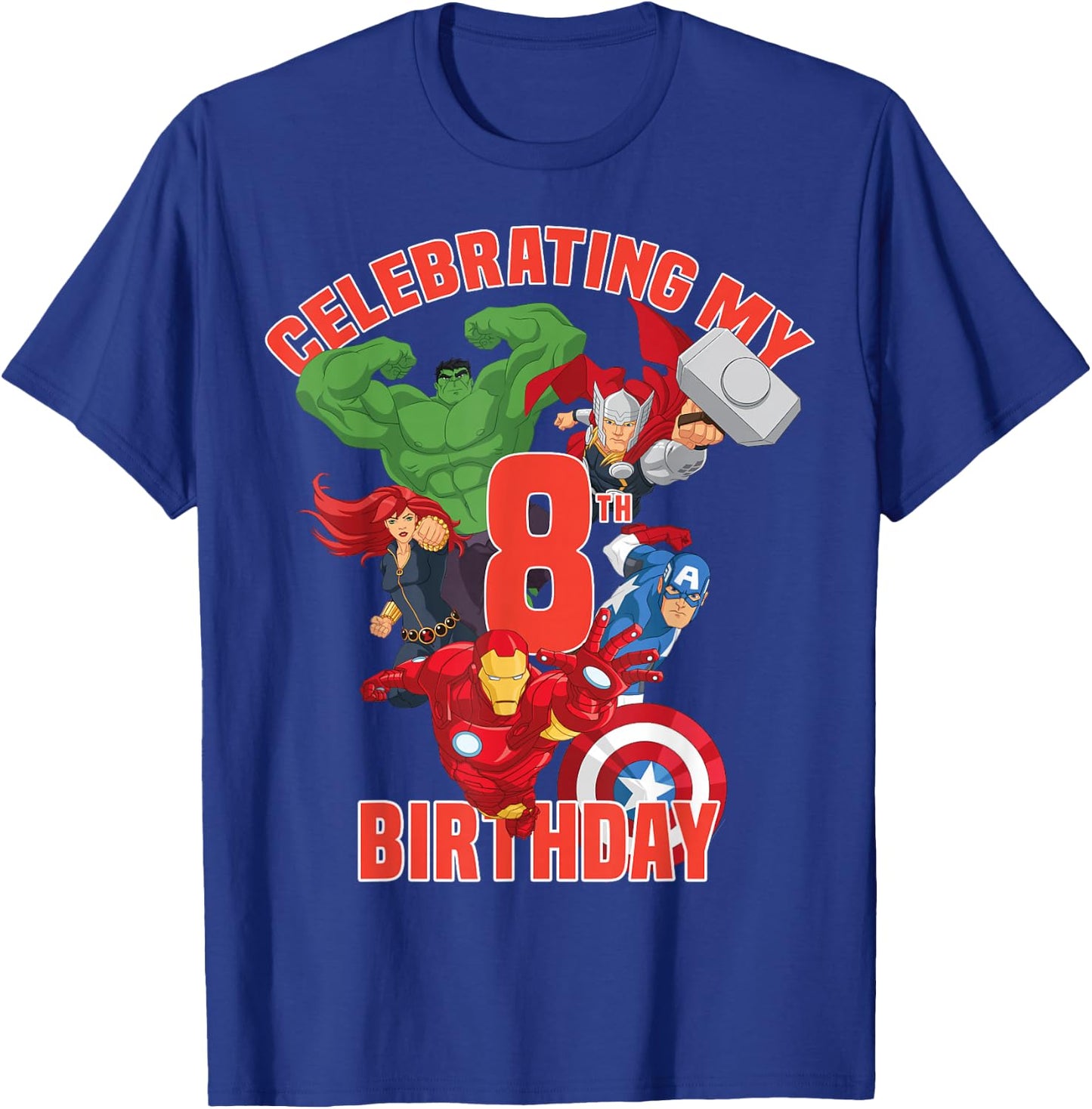 Marvel Avengers Celebrating My 8th Birthday T-Shirt - T-Shirt | Royal