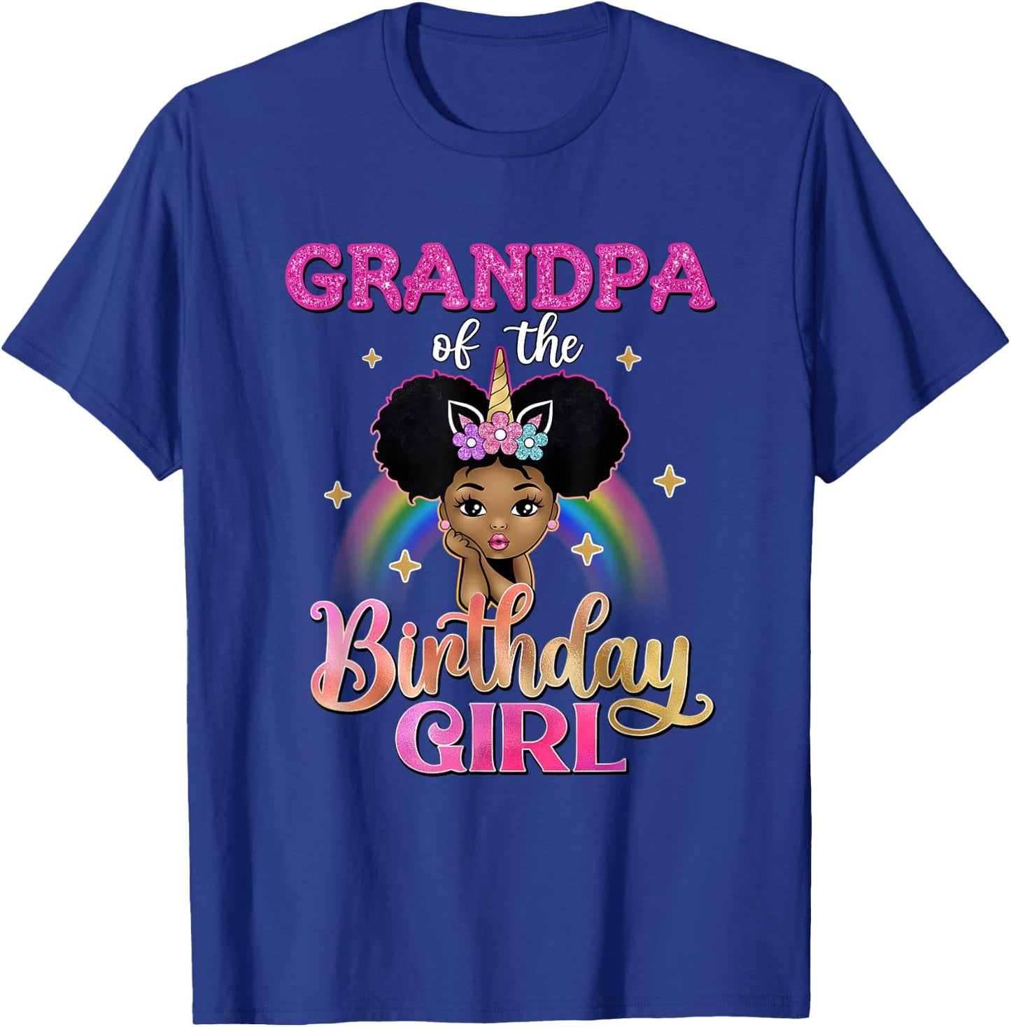 Grandpa of The Birthday Girl Princess Afro Melanin Unicorn T-Shirt - T-Shirt | Royal