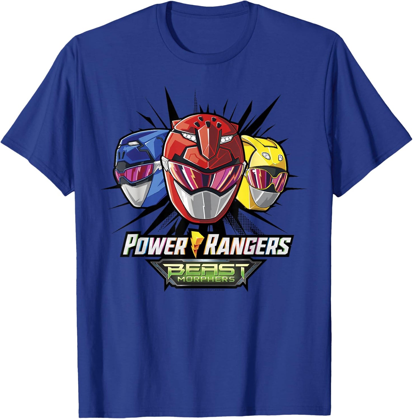 Power Rangers Group Shot Beast Morphers Helmets T-Shirt - T-Shirt | Royal