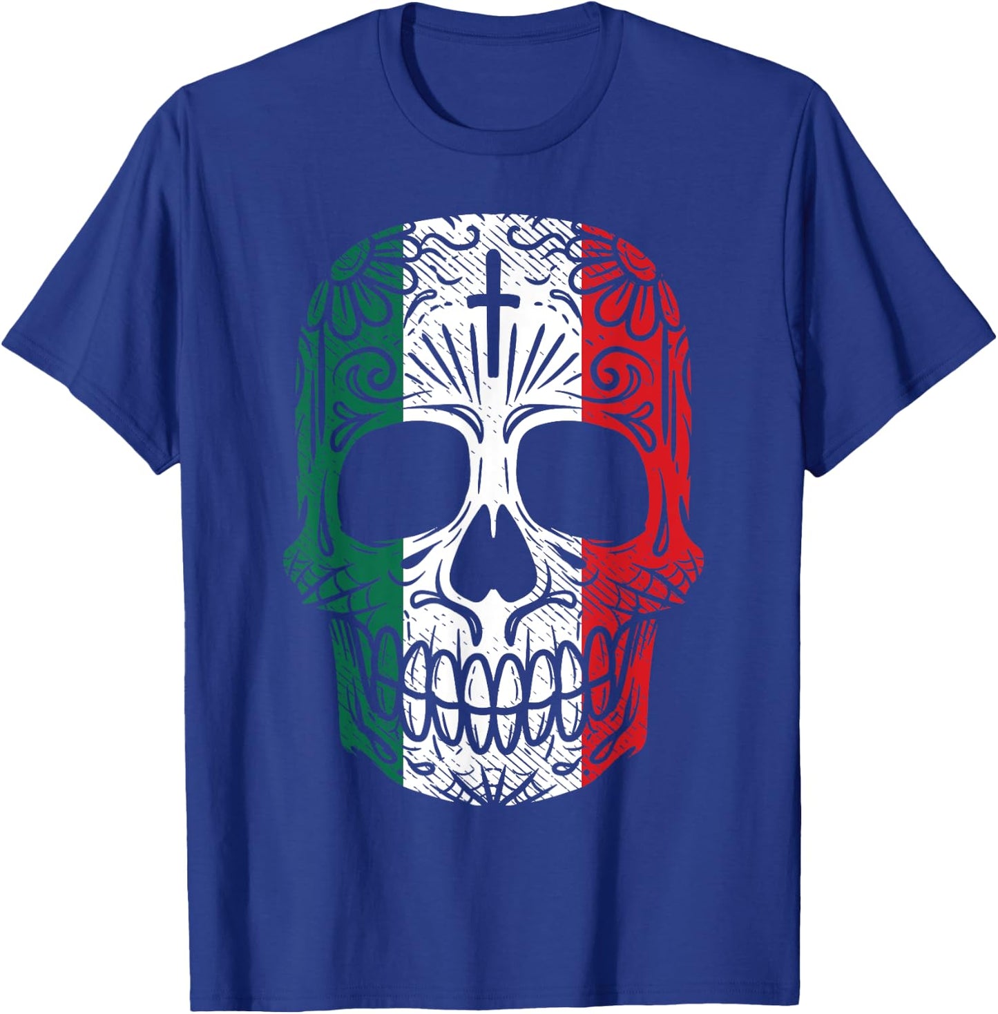 Sugar Skull Mexican Flag Cinco De Mayo Dia De Los Muertos T-Shirt - T-Shirt | Royal
