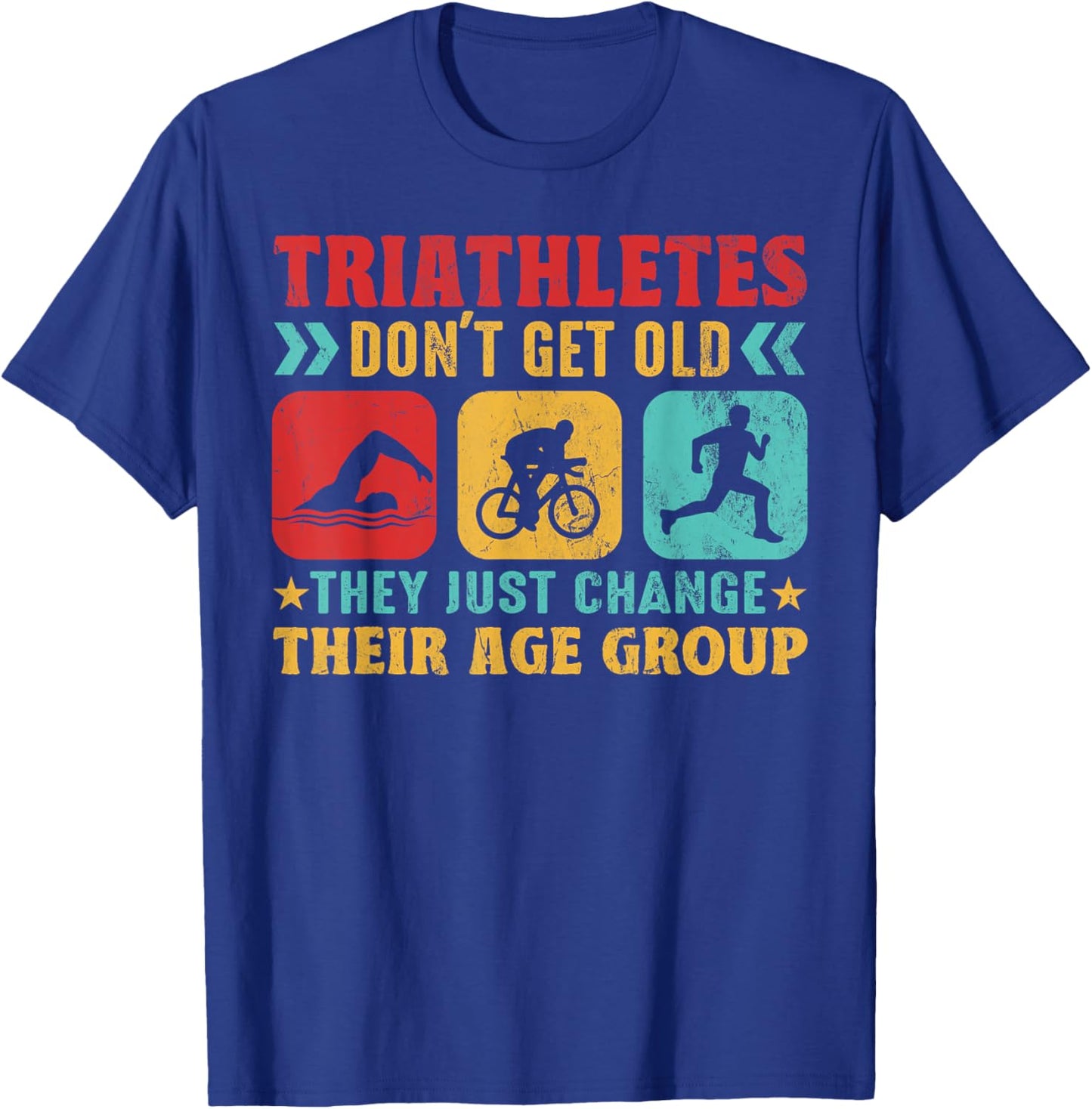Funny Triathlon Design Men Women Triathletes Swim Bike Run T-Shirt - T-Shirt | Royal