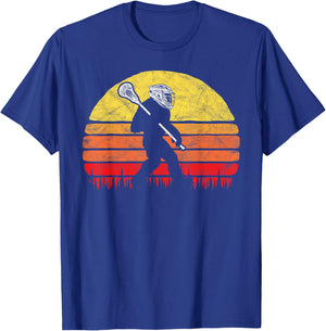 Funny Sasquatch Lax Bigfoot Lacrosse Vintage 80s Sunset T-Shirt - T-Shirt | Royal
