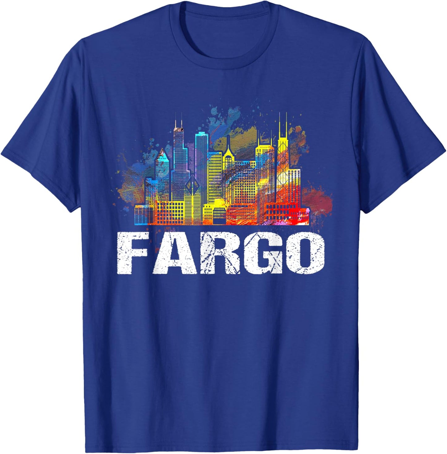 Vintage Retro Fargo North Dakota Skyline Gift T-Shirt - T-Shirt | Royal