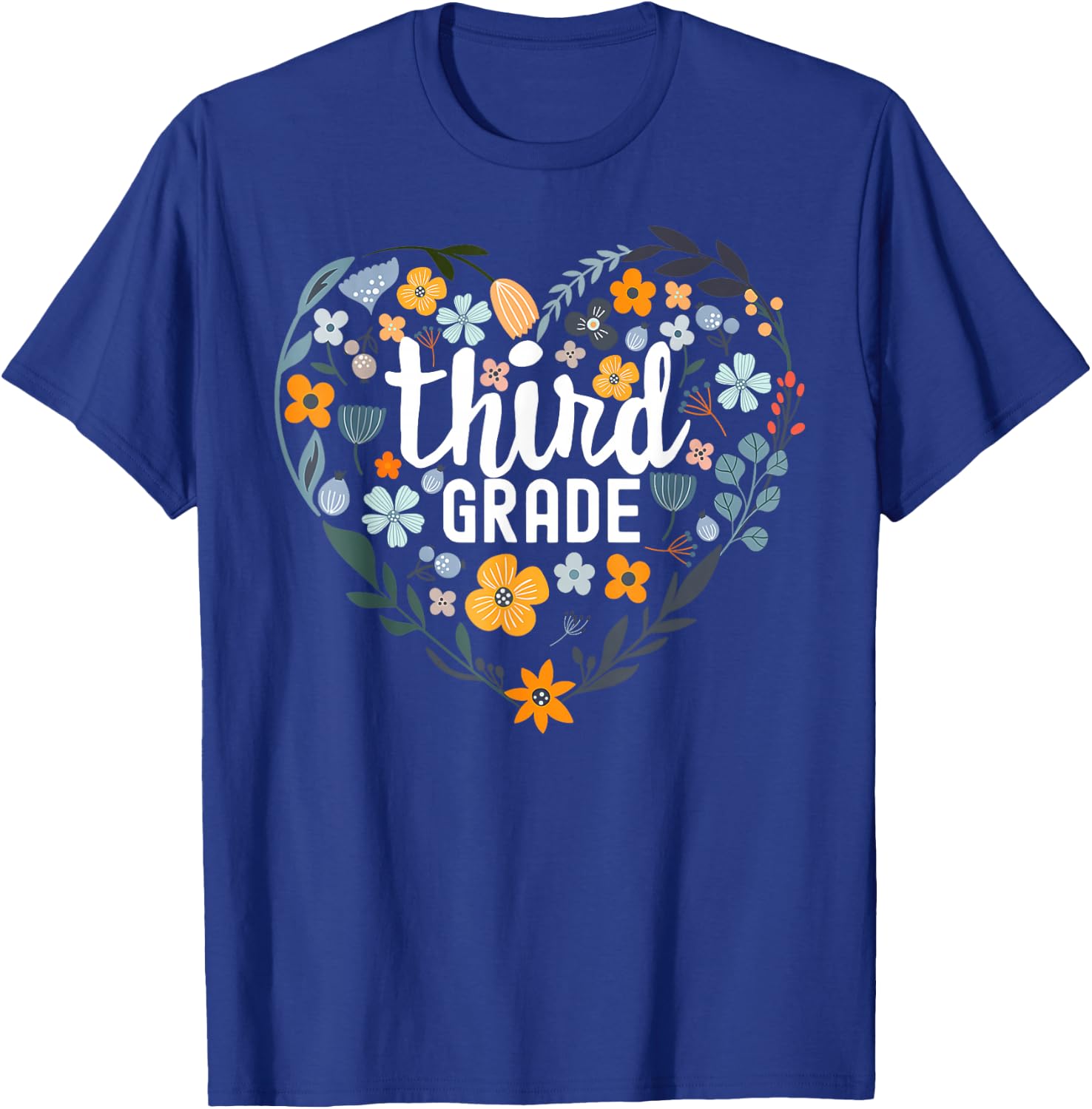 Third 3rd Grade Floral Heart Back To School Wildflower Women T-Shirt - T-Shirt | Royal