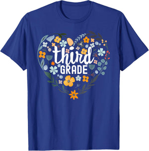 Third 3rd Grade Floral Heart Back To School Wildflower Women T-Shirt - T-Shirt | Royal