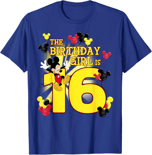 Disney Mickey And Friends Mickey 16th Birthday Girl T-Shirt - T-Shirt | Royal