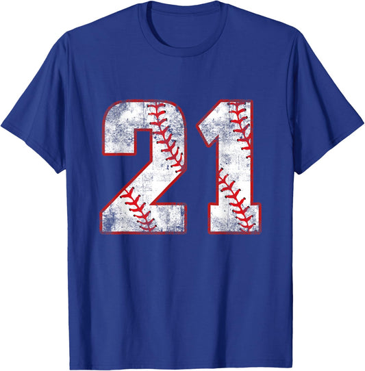 Vintage Baseball 21 Jersey Number T-Shirt - T-Shirt | Royal
