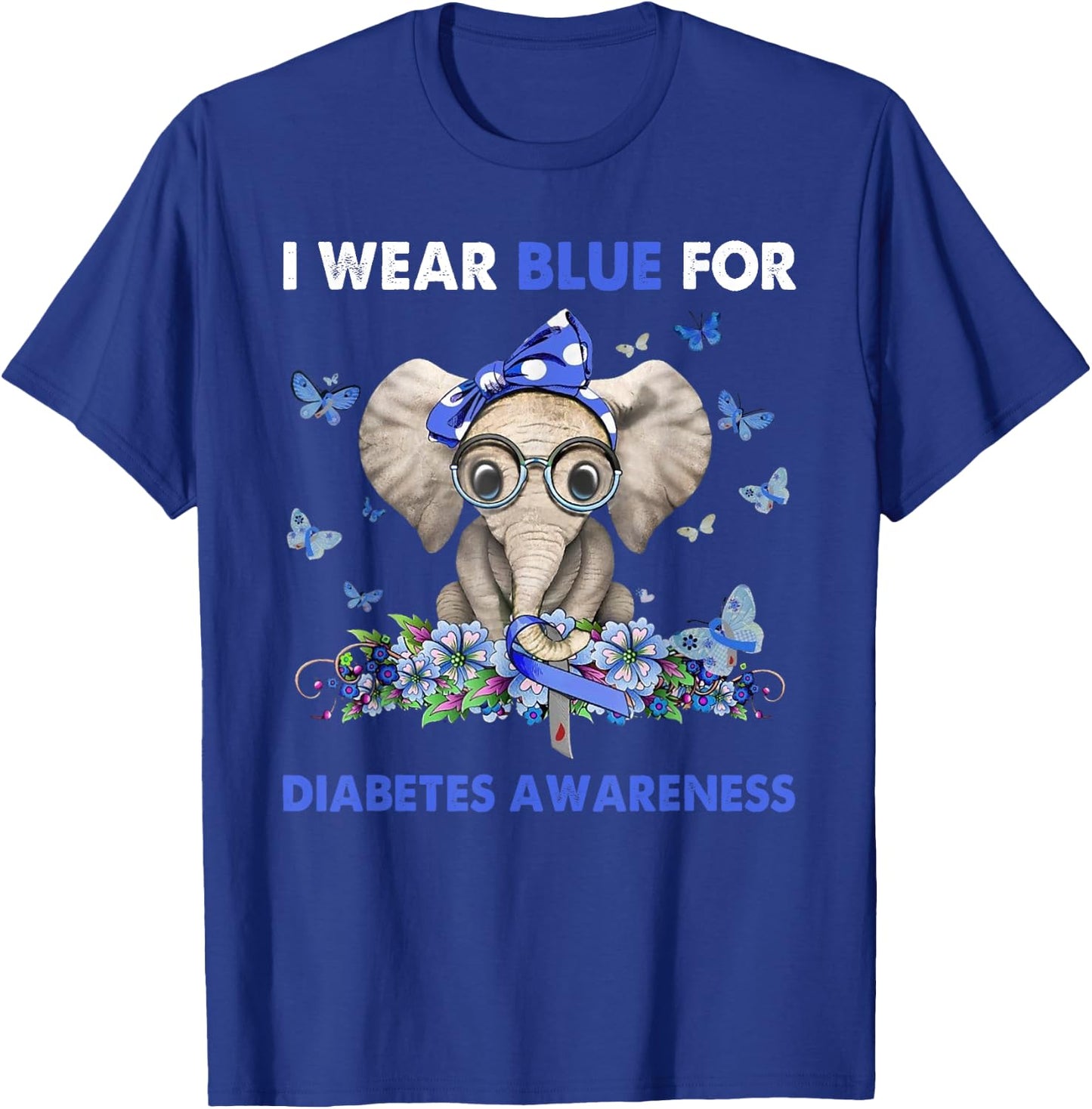 I wear blue for diabetes awareness elephants T-Shirt - T-Shirt | Royal