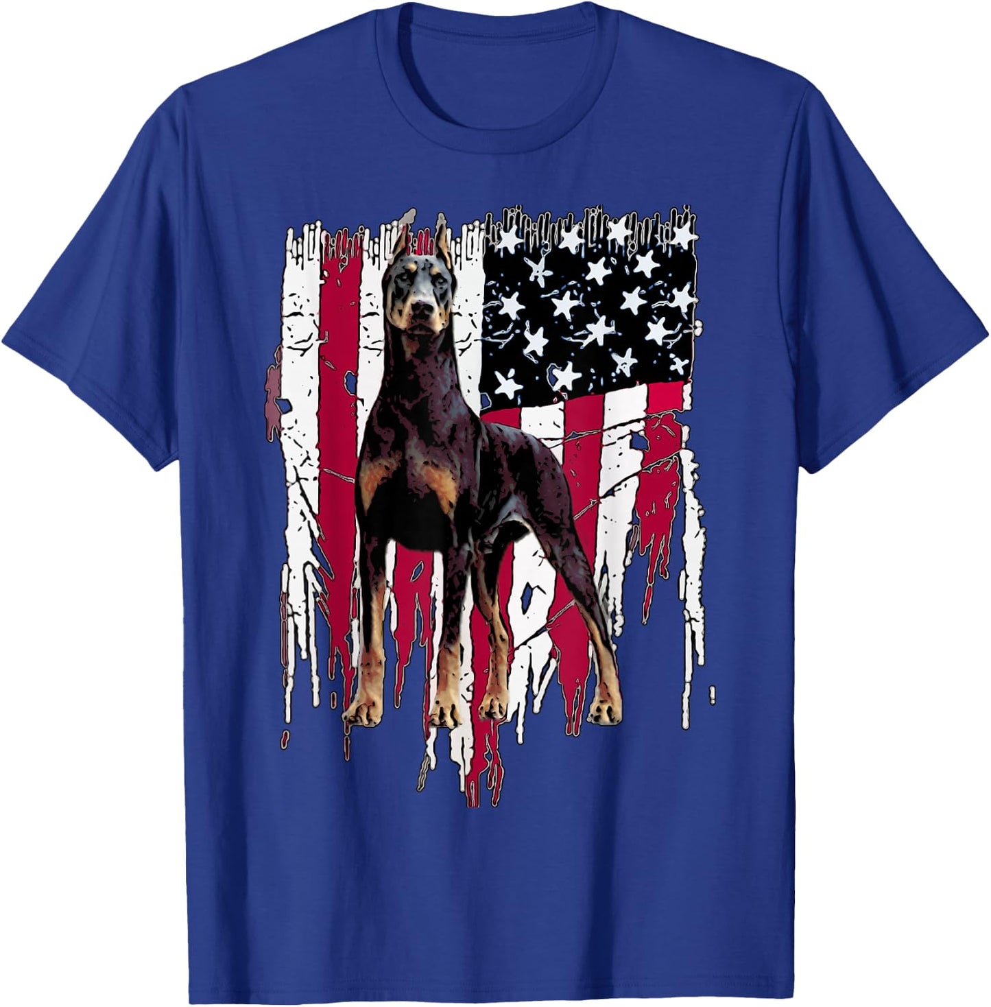 Doberman Pinscher American Flag USA Awesome Small T-Shirt - T-Shirt | Royal